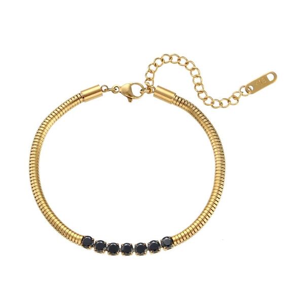 Black Zircon Snake chain Bracelet 18K Gold Plated Stainless Steel - Picture 3 of 7